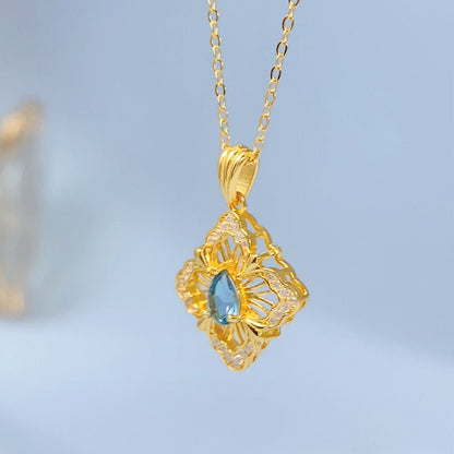 Handmade Blue Sapphire Filigree Gold Vermeil Pendant - supplier photo angle 8514