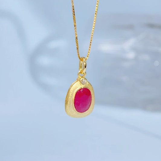 Handmade Ruby Oval Bezel Gold Vermeil Pendant - supplier photo angle 8619