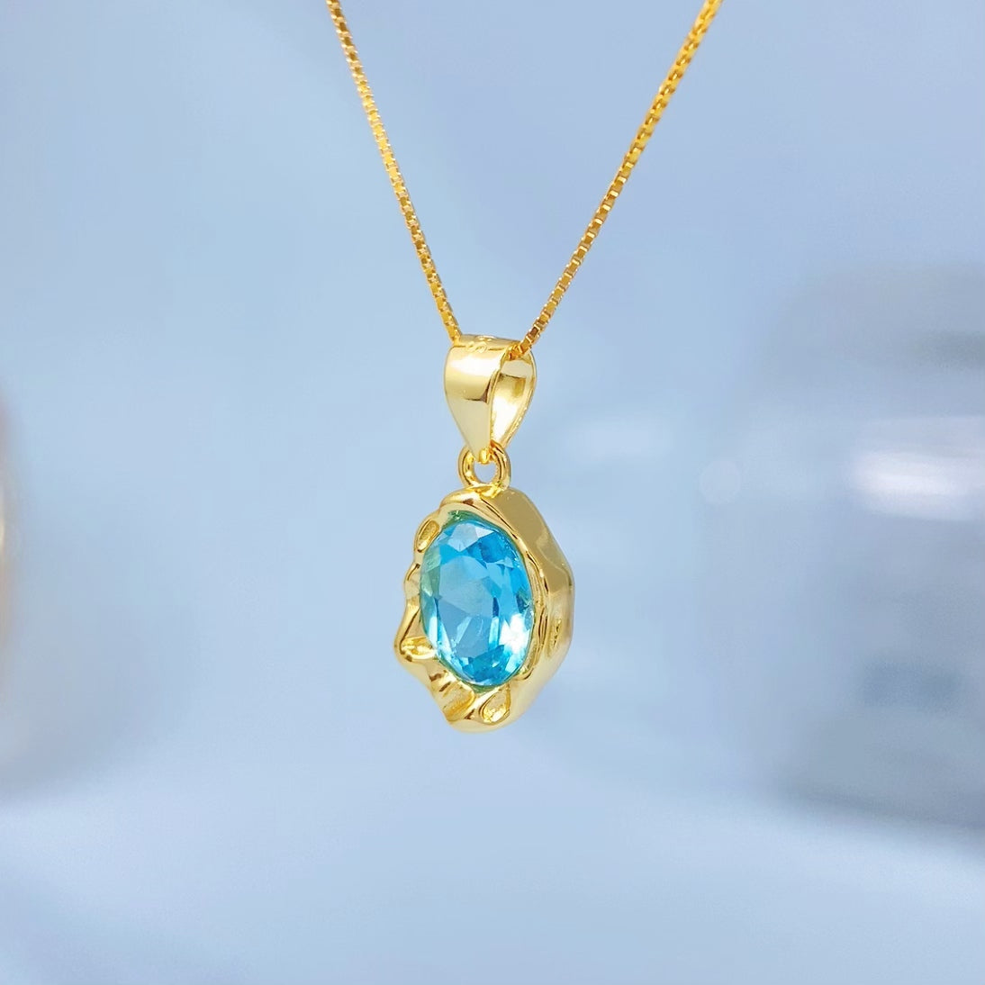 Handmade Sky Blue Topaz Oval Gold Vermeil Pendant - supplier photo angle 8614