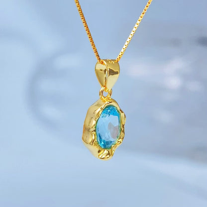 Handmade Sky Blue Topaz Oval Gold Vermeil Pendant - supplier photo angle 8615