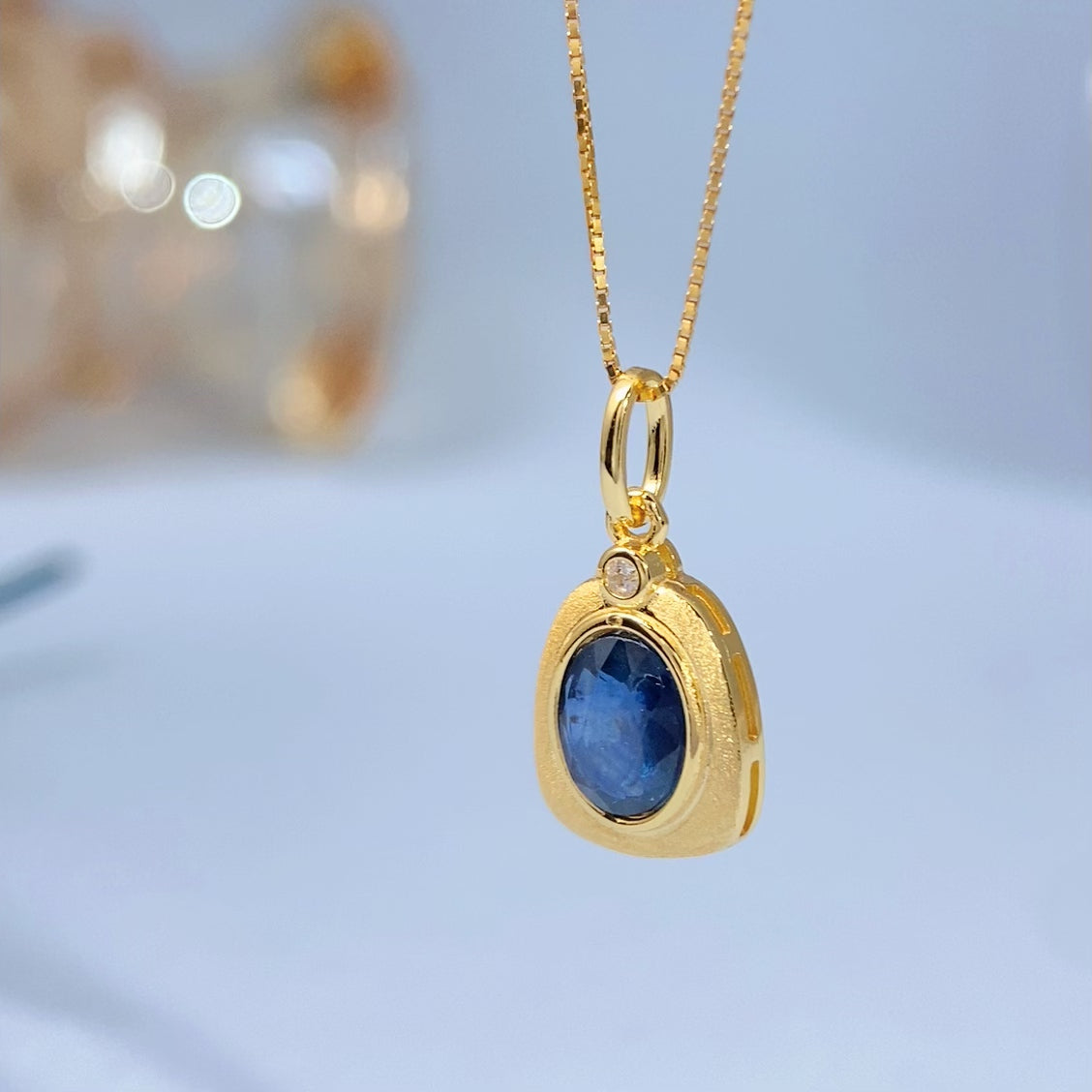 Handmade Blue Sapphire Bezel Gold Vermeil Pendant - supplier photo angle 8549