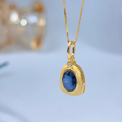 Handmade Blue Sapphire Bezel Gold Vermeil Pendant - supplier photo angle 8549