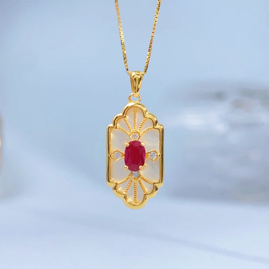 Ruby Art Deco Openwork Gold Vermeil Pendant — actual supplier gold-finish photo, view 8570