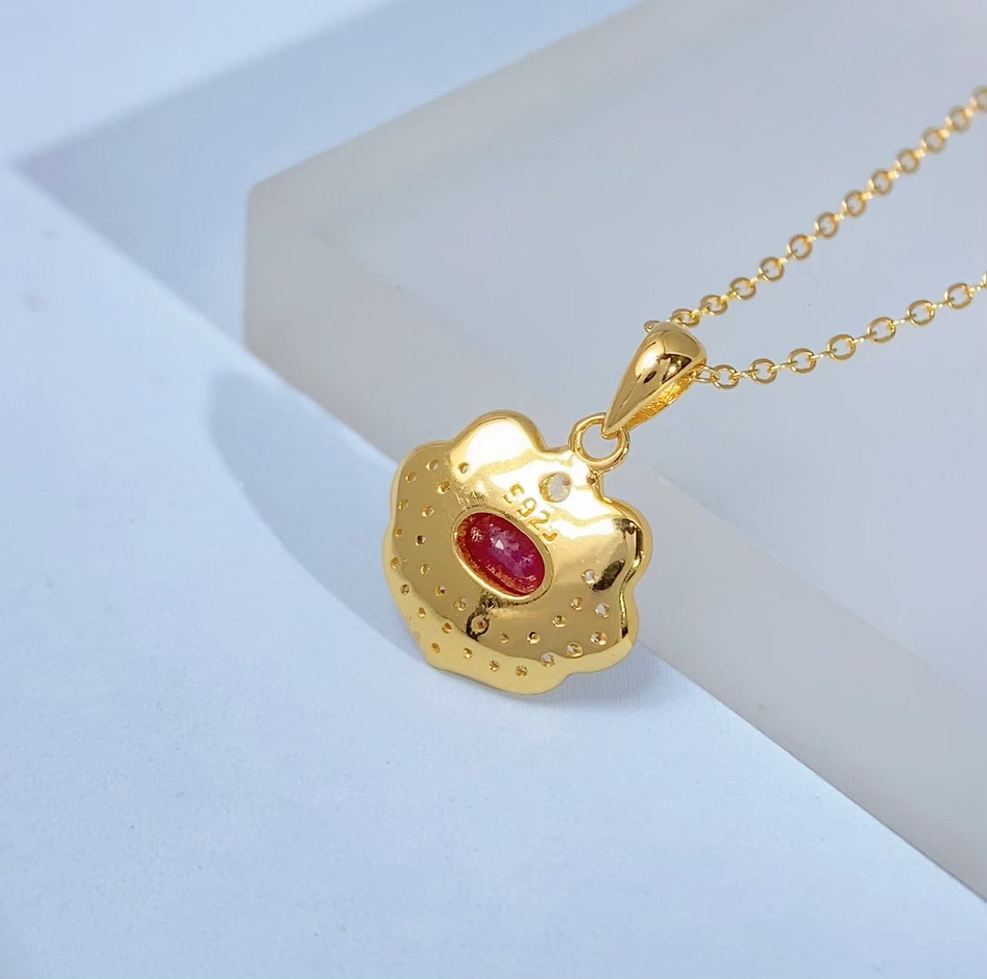 Ruby Floral Filigree Gold Vermeil Pendant — actual supplier gold-finish photo, view 8607