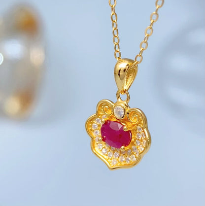 Ruby Floral Filigree Gold Vermeil Pendant — actual supplier gold-finish photo, view 8608