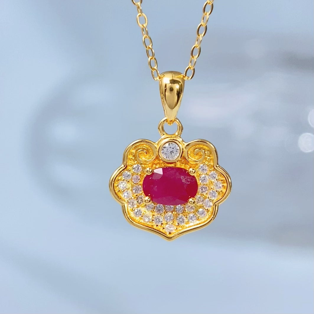 Ruby Floral Filigree Gold Vermeil Pendant — actual supplier gold-finish photo, view 8610