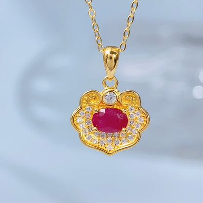 Ruby Floral Filigree Gold Vermeil Pendant — actual supplier gold-finish photo, view 8610