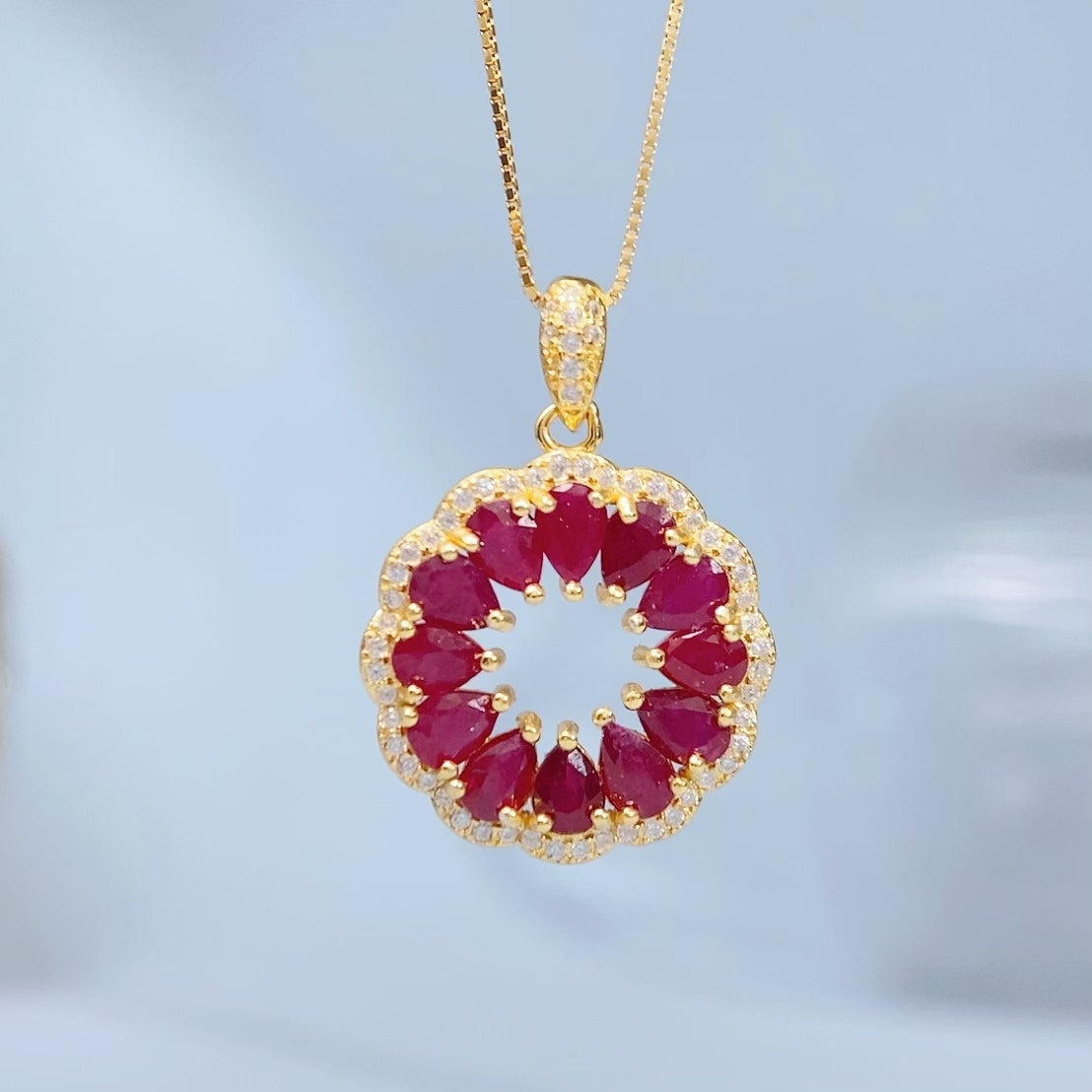 Ruby Circle Halo Gold Vermeil Pendant — actual supplier gold-finish photo, view 8595