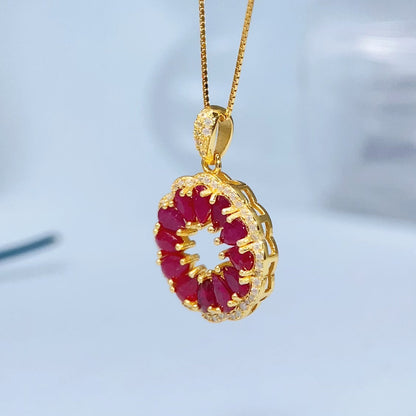 Ruby Circle Halo Gold Vermeil Pendant — actual supplier gold-finish photo, view 8597