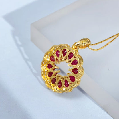 Ruby Circle Halo Gold Vermeil Pendant — actual supplier gold-finish photo, view 8598