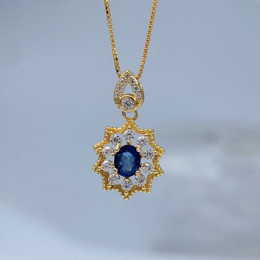 Blue Sapphire Sunburst Gold Vermeil Pendant gold-tone supplier photograph 8564