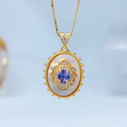 Tanzanite Medallion Gold Vermeil Pendant — actual supplier gold-finish photo 8586