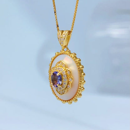 Tanzanite Medallion Gold Vermeil Pendant — actual supplier gold-finish photo 8587