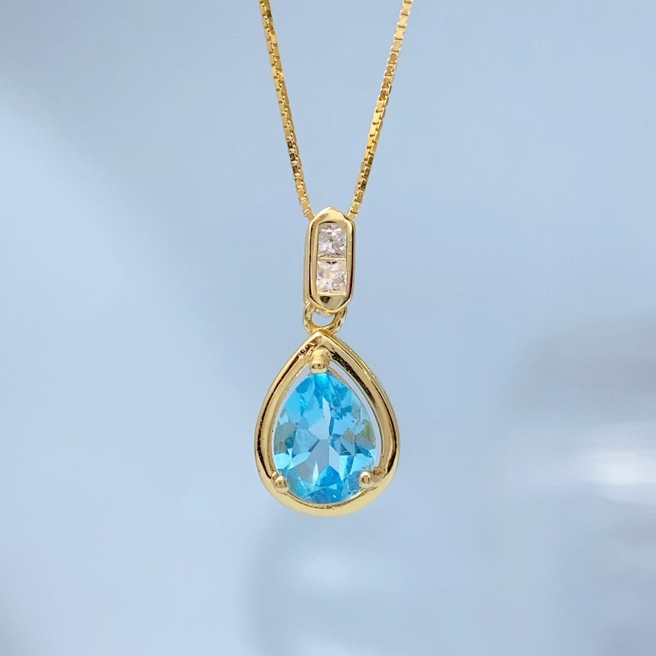 Blue Topaz Teardrop Gold Vermeil Pendant — actual supplier gold-finish photo 8591