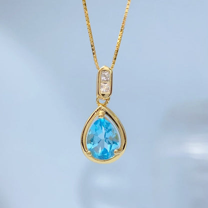 Blue Topaz Teardrop Gold Vermeil Pendant — actual supplier gold-finish photo 8591