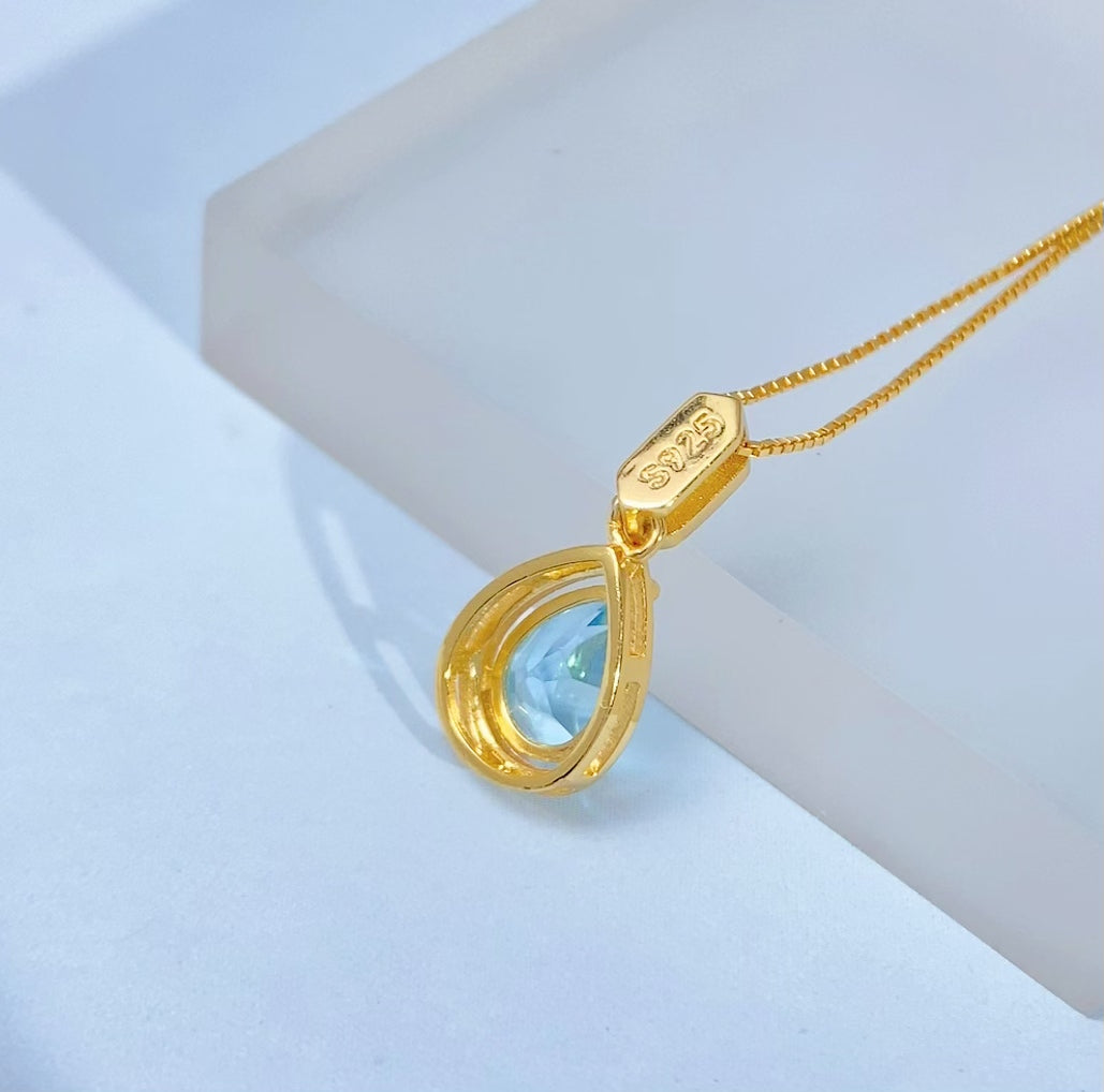 Blue Topaz Teardrop Gold Vermeil Pendant — actual supplier gold-finish photo 8593