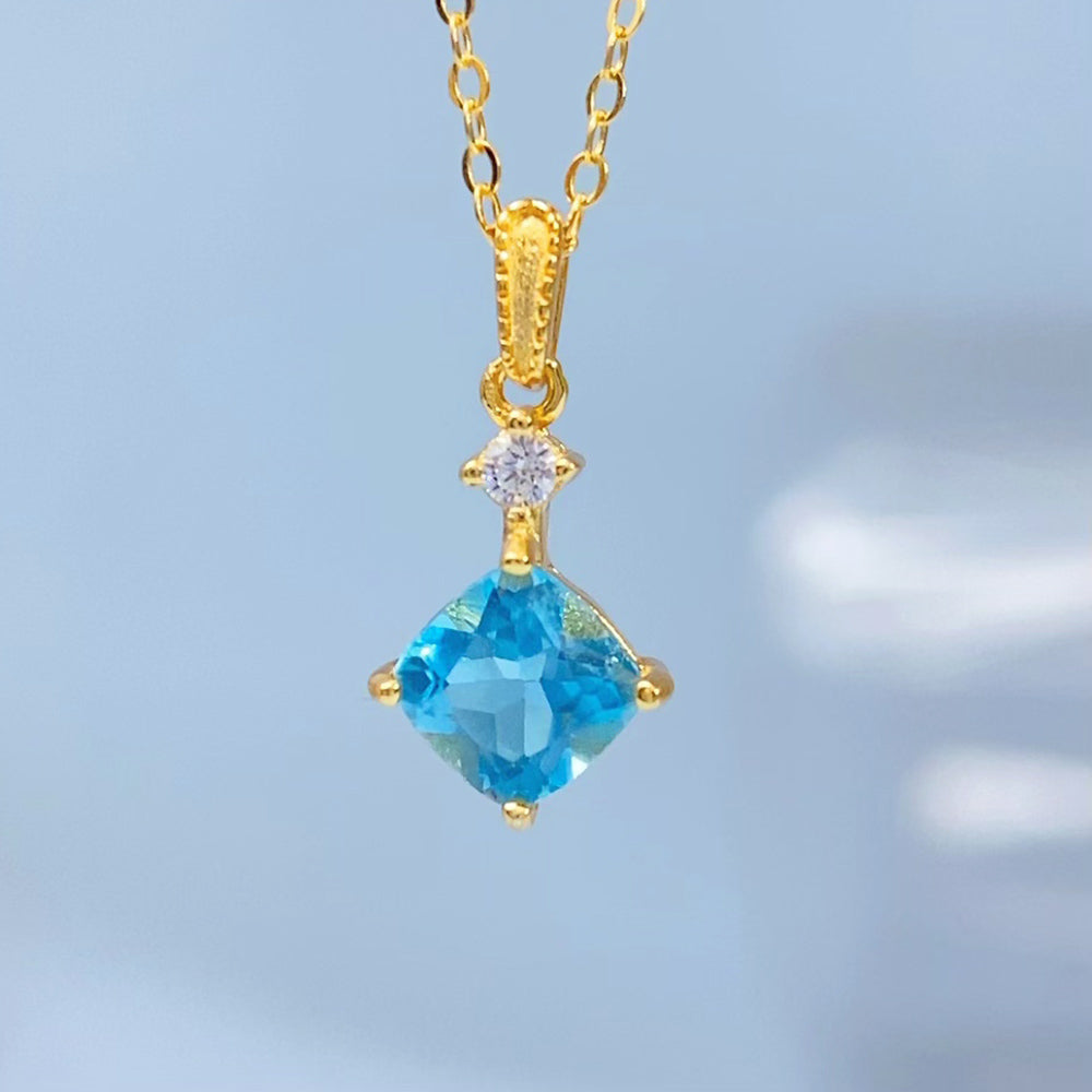 Blue Topaz Square-Cut Gold Vermeil Pendant — actual supplier gold-finish photo 8553