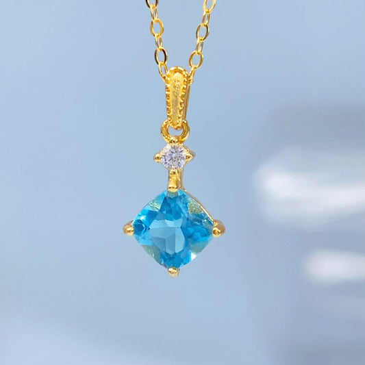 Blue Topaz Square-Cut Gold Vermeil Pendant — actual supplier gold-finish photo 8553