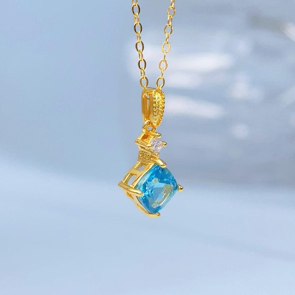 Blue Topaz Square-Cut Gold Vermeil Pendant — actual supplier gold-finish photo 8554