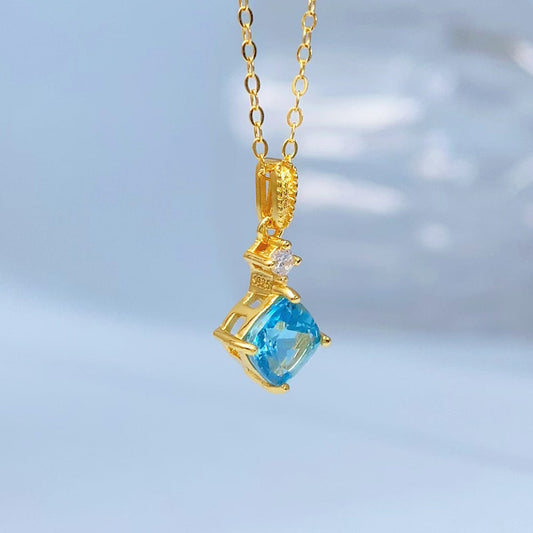 Blue Topaz Square-Cut Gold Vermeil Pendant — actual supplier gold-finish photo 8554