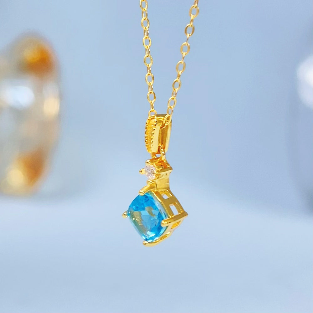 Blue Topaz Square-Cut Gold Vermeil Pendant — actual supplier gold-finish photo 8555
