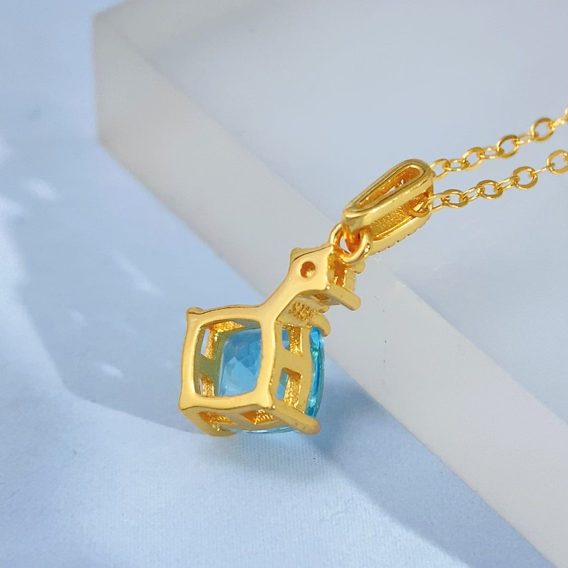 Blue Topaz Square-Cut Gold Vermeil Pendant — actual supplier gold-finish photo 8563