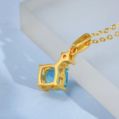 Blue Topaz Square-Cut Gold Vermeil Pendant — actual supplier gold-finish photo 8563