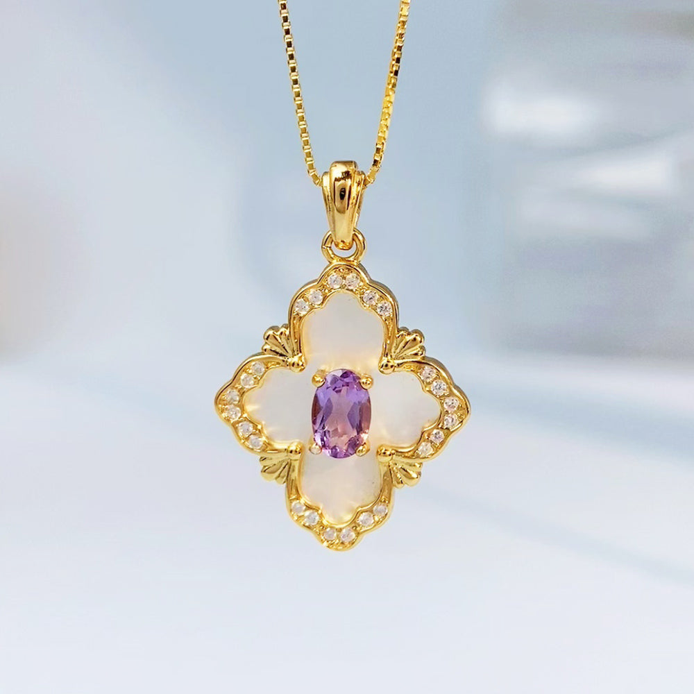 Amethyst Openwork Clover Gold Vermeil Pendant — supplier photograph view 8537