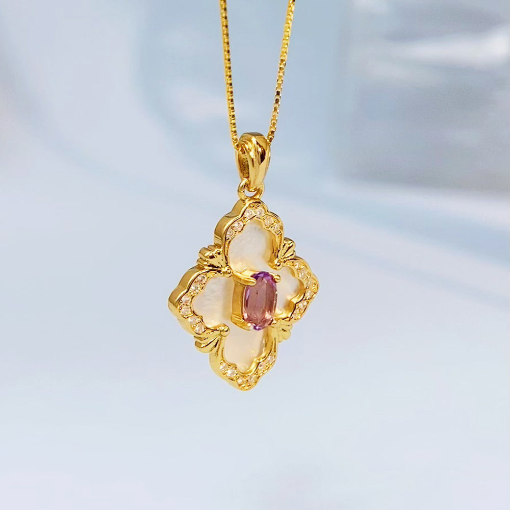 Amethyst Openwork Clover Gold Vermeil Pendant — supplier photograph view 8539