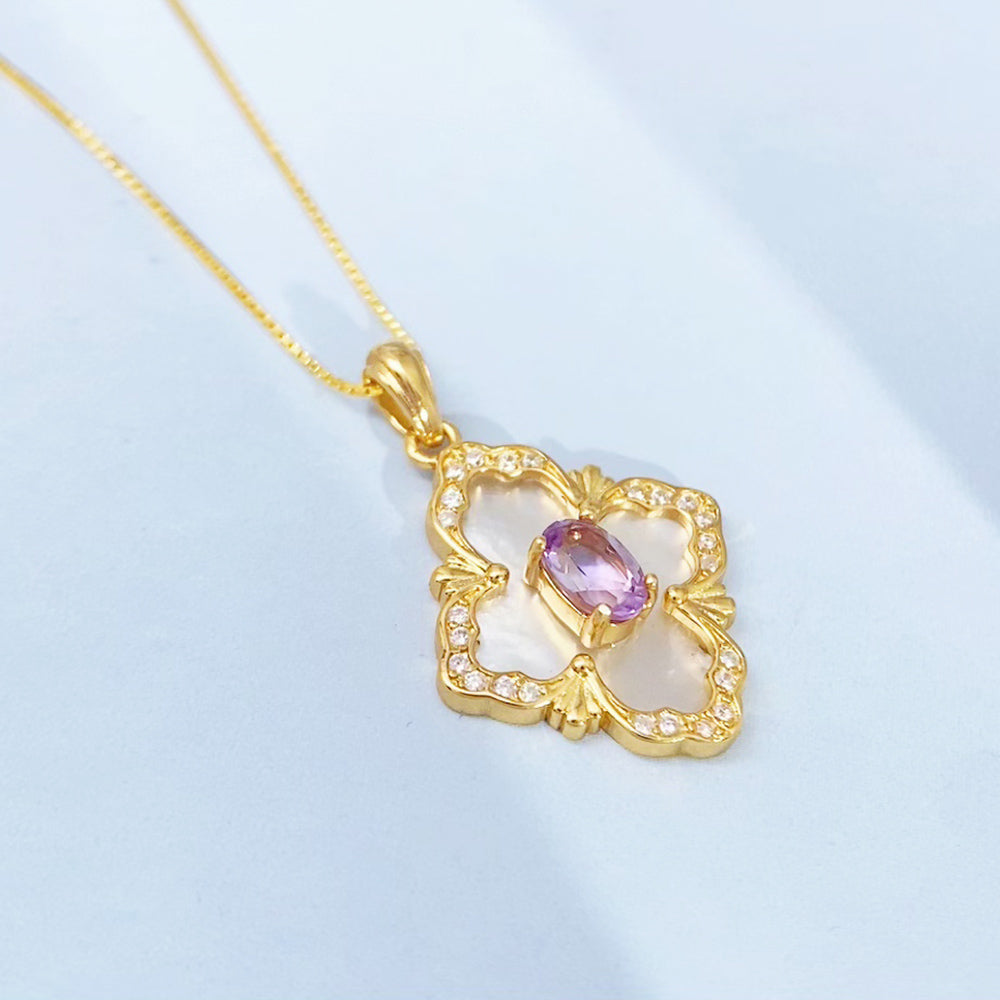 Amethyst Openwork Clover Gold Vermeil Pendant — supplier photograph view 8541