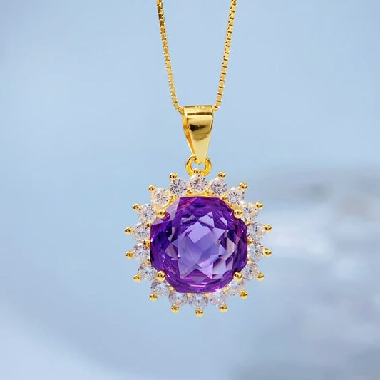 Amethyst Floral Halo Gold Vermeil Pendant — supplier product photograph 8575