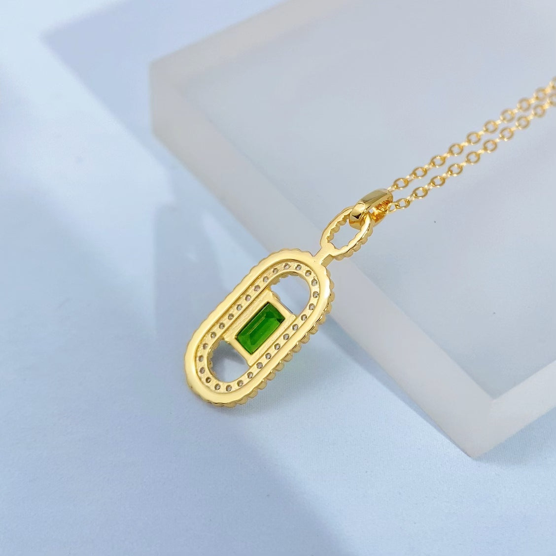 Green Diopside Halo Gold Vermeil Pendant — supplier product photograph 8629
