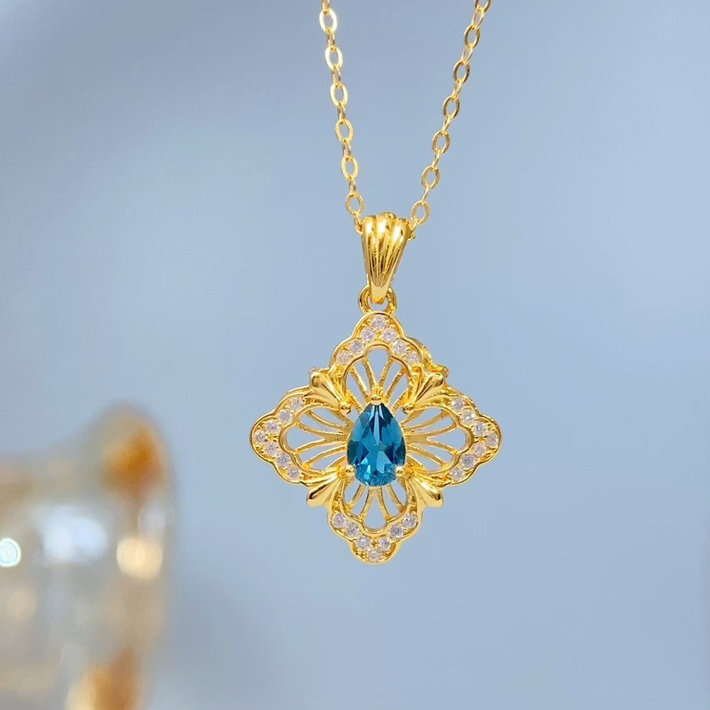Handmade Blue Sapphire Filigree Gold Vermeil Pendant, natural Sapphire gemstone and gold vermeil over 925 sterling silver, handmade delicate pendant