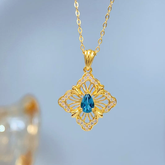 Handmade Blue Sapphire Filigree Gold Vermeil Pendant, natural Sapphire gemstone and gold vermeil over 925 sterling silver, handmade delicate pendant