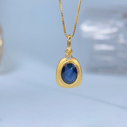 Handmade Blue Sapphire Bezel Gold Vermeil Pendant, natural Sapphire gemstone and gold vermeil over 925 sterling silver, handmade delicate pendant