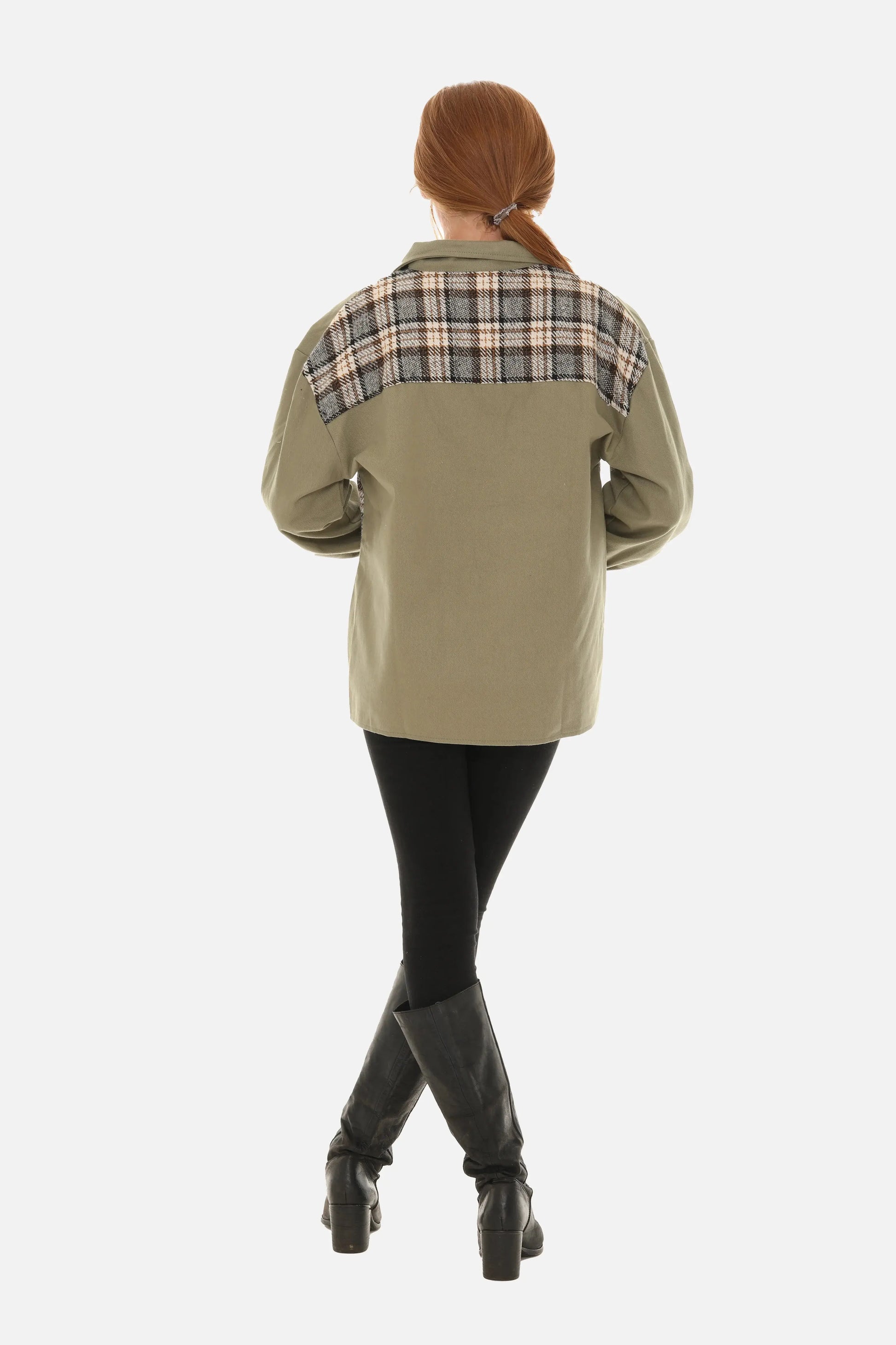 Women's Plaid Patchwork Cotton Twill Denim Button Jacket guruscreation